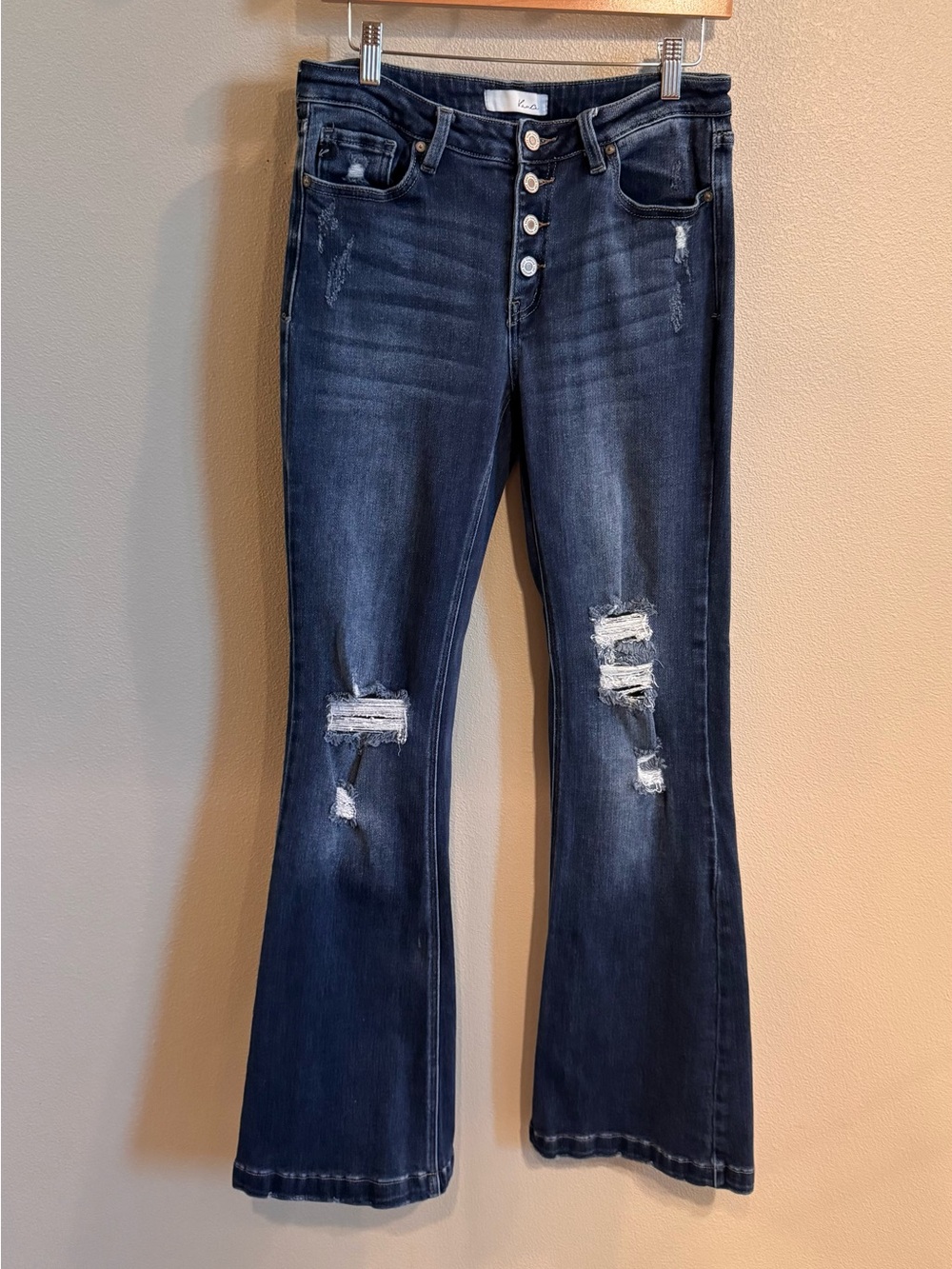 KanCan Dark Blue Distressed Flare Jeans
